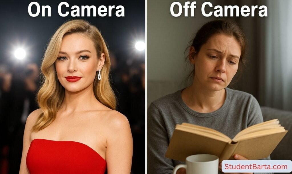 Celebrity Secret Life থাম্বনেইল যেখানে ক্যামেরার সামনে গ্ল্যামারাস তারকা ও ক্যামেরার বাইরে সাধারণ বাস্তব জীবনের তুলনা দেখানো হয়েছে