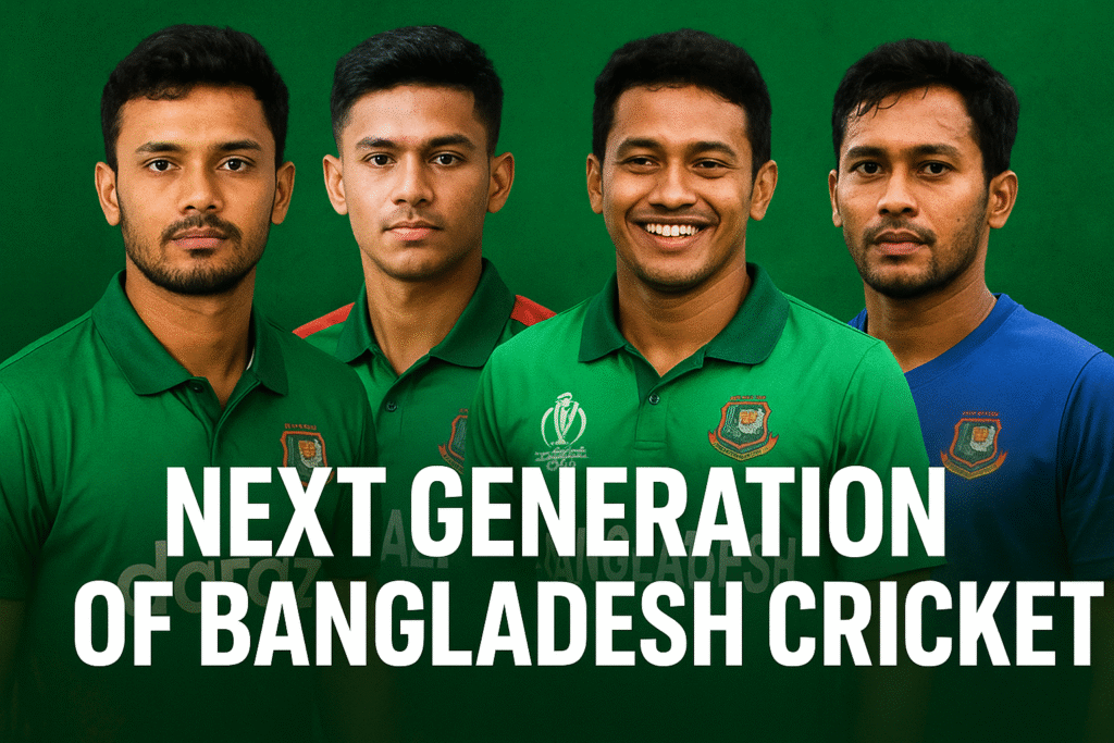 নবীন বাংলাদেশ ক্রিকেটার তালিকা নিয়ে উদীয়মান তরুণ ক্রিকেটারদের কোলাজ, যারা বাংলাদেশের ক্রিকেটের ভবিষ্যৎ প্রতিনিধিত্ব করে।