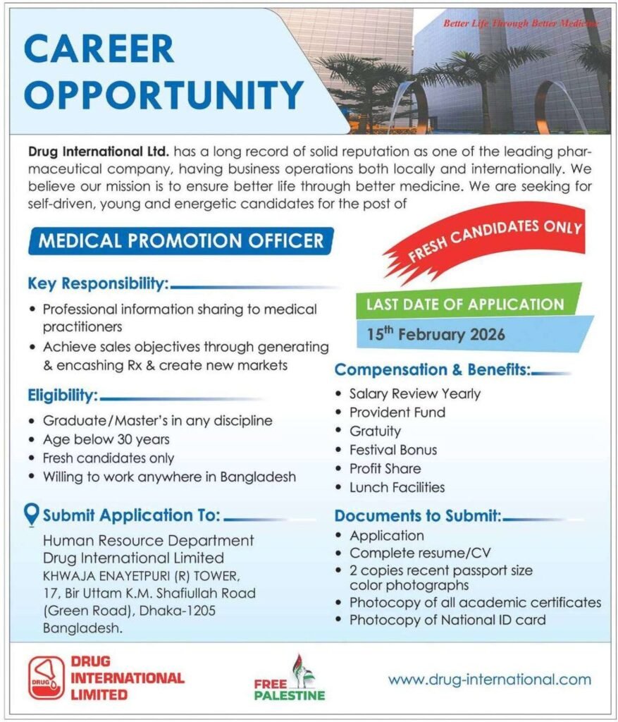 ড্রাগ ইন্টারন্যাশনাল লিমিটেড নিয়োগ বিজ্ঞপ্তি