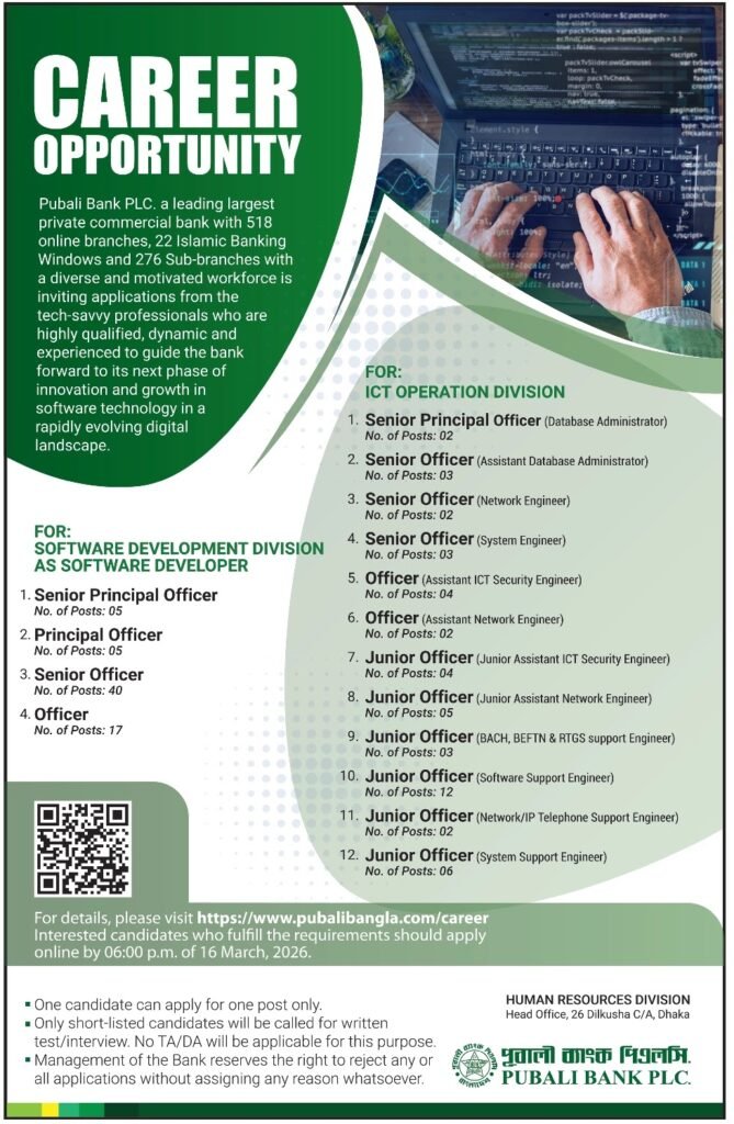 পূবালী ব্যাংক নিয়োগ ২০২৬